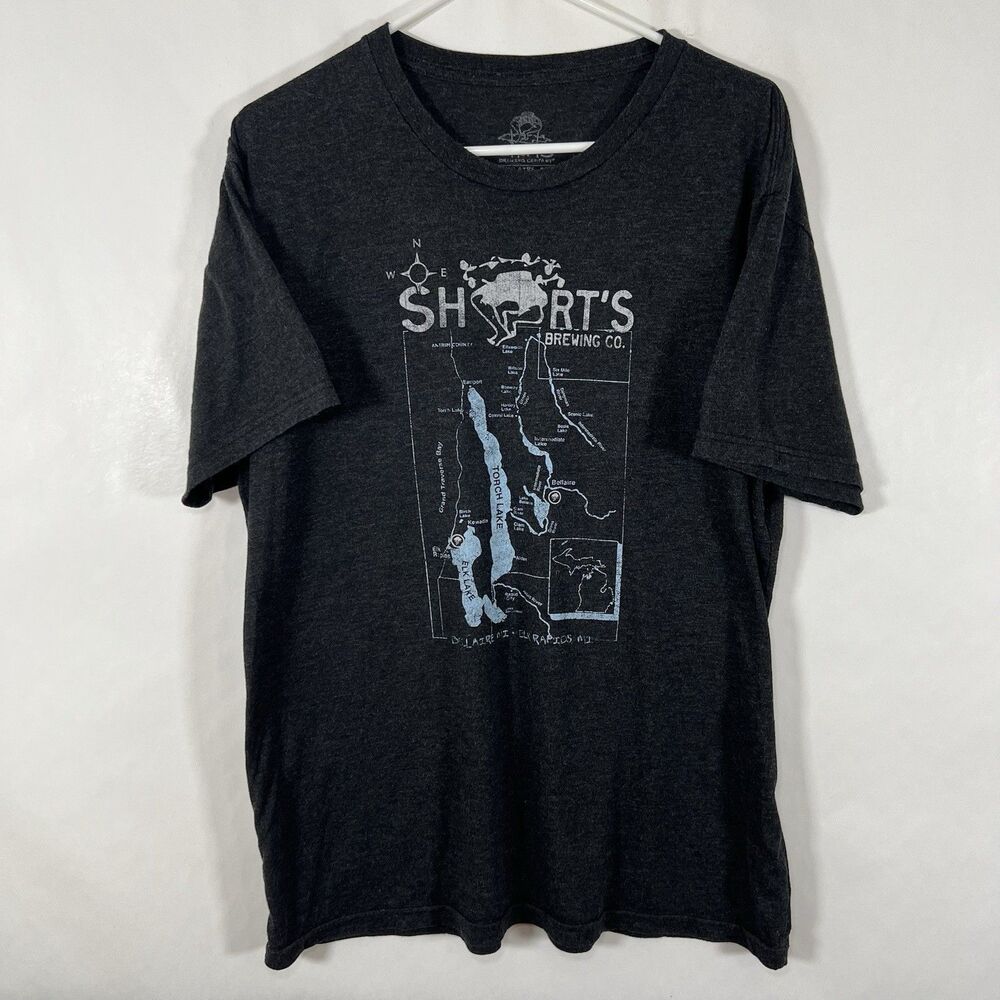 Short’s Brewing Company T Shirt Adult Size XL Dark Gray Lakes Map Graphic SS